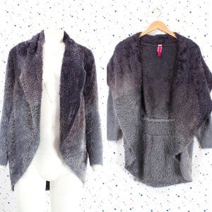 Fuzzy Ombre Cardigan Sweater Gray